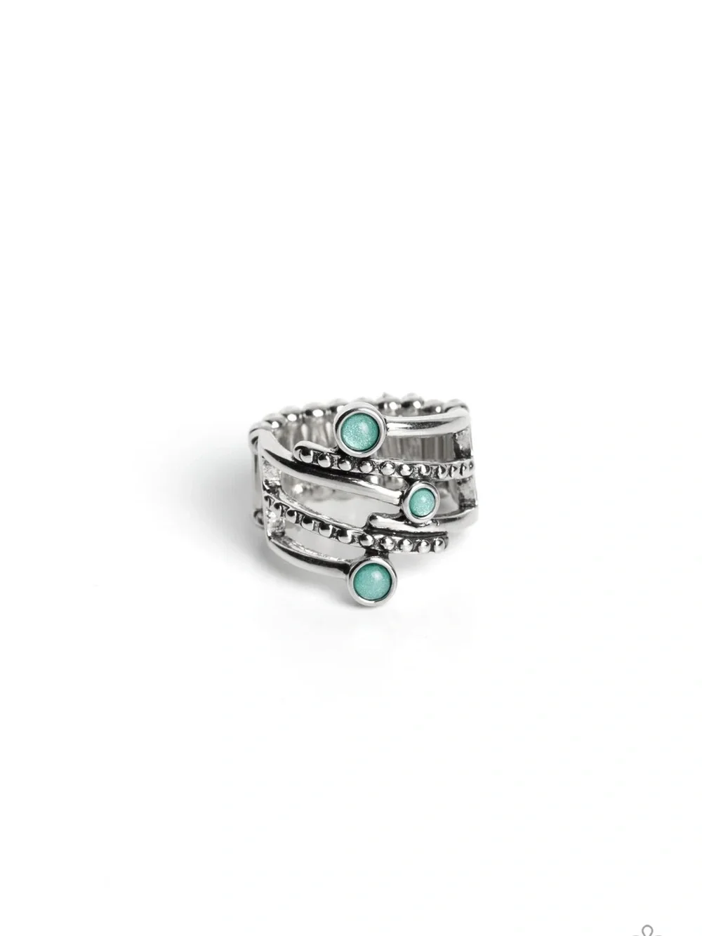 paparazzi Silver Multi-Band Ring with Turquoise Accents